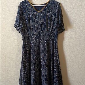 Elegant Navy Blue Patterned Dress